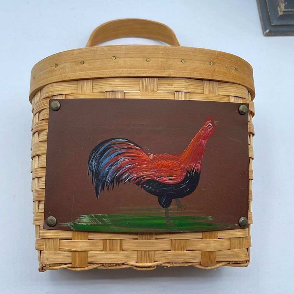 Vintage hand painted rooster basket wall pocket basket